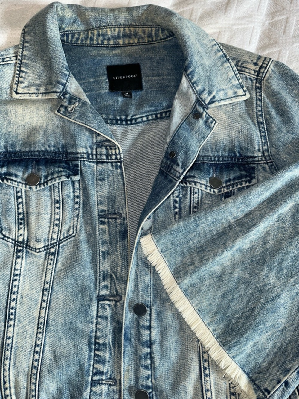 Liverpool Faded Blue Denim Jacket with Fringe Trim